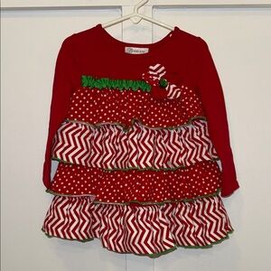 Bonnie Jean 3T Red and White Ruffled Dress with Green Accents